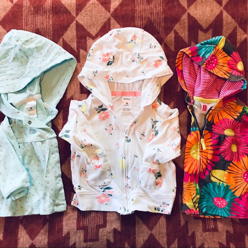 (3) Carter’s Hooded Zipper Sweatshirts Floral Neon